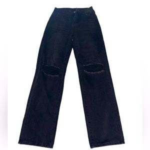 SHEIN Ripped Cut Out Raw Trim Jeans